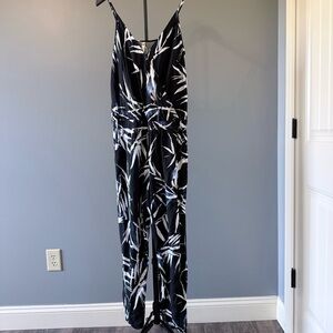 Fabletics Black and White Tropical Wrap Jumpsuit